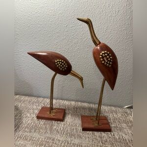 Wooden and Brass Saras, Wooden Antique Decorative Saras Swan Crane Love Birds